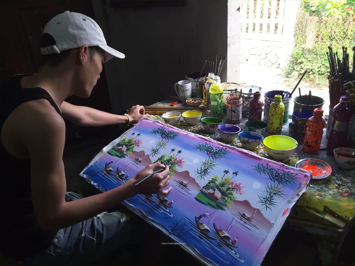 Hue cycling tour: explore history and culture 12. Traditional silk painting scaled | hue cycling tour: explore history and culture